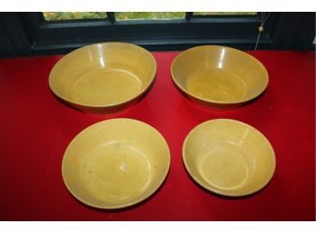 4 Vintage Yellow Ware Milk Pans