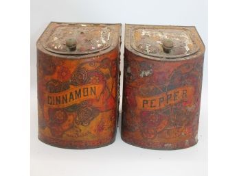 Pair Of Antique Tin Canisters