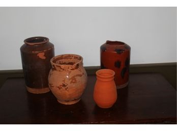 4 Antique Rustic  Pottery Pots
