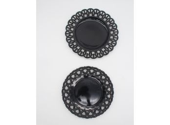 Pair Of Black Amethyst Round Plate Glass Dishes