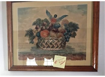 Antique Watercolor Of Fruit Basket