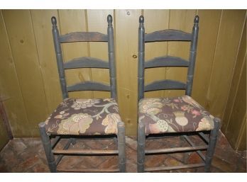 Pair Of Black  Antique Ladder Back Chairs