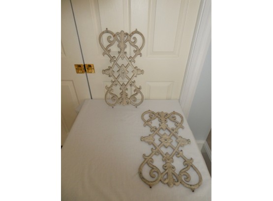 Pair Of Decorative White Cast Iron Wall Hangings