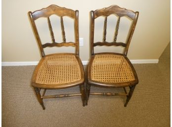 Pair Of Wood Chairs With Caned Seats