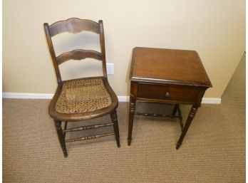 Caned Chair & Accent Table
