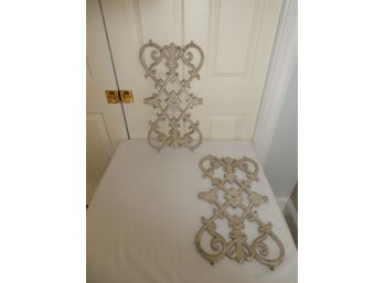 Pair Of Decorative White Cast Iron Wall Hangings
