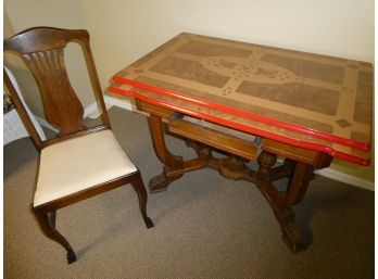 Enamel Top Antique Table & Oak Chair