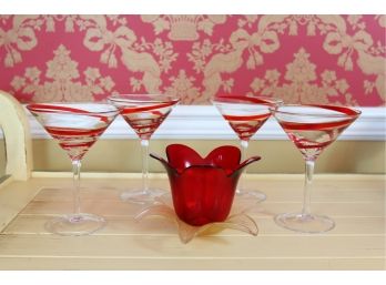 A Touch Of Red Martini Glasses And Candle