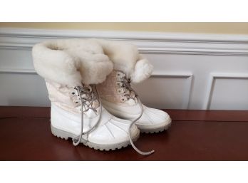 White Fur Trim Coach Boots