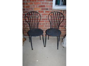 Pair Of Black Metal Vintage Bistro Chairs
