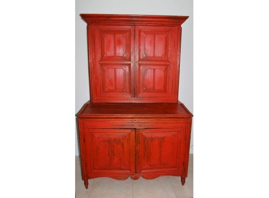 Mid 19th C Antique Primitive Red Cabinet- A Conversation Starter!