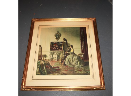 Framed 'Lady With A Harp' Art