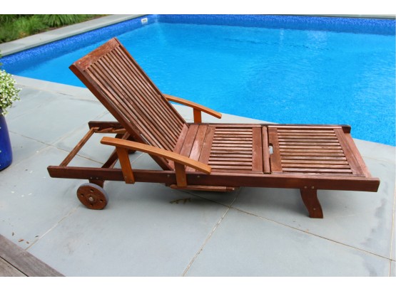 Stained Brown Teak Chaise Lounge
