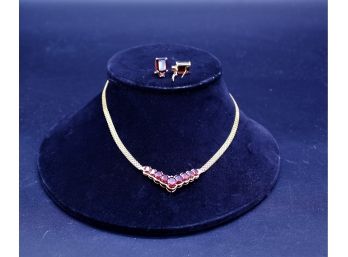 14K & Garnet Necklace & Earrings
