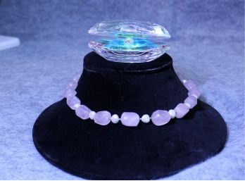 Rose Quartz Necklace 14k Clasp  & Crystal Clam