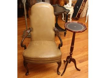 Leather Arm Chair & Plant Stand