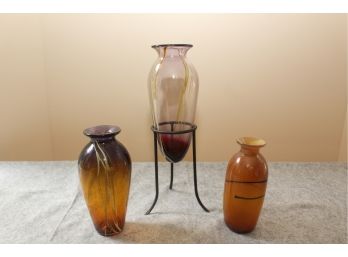 Trio Of Art Glass Vases