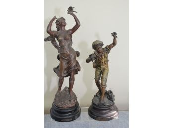 Pair Of Signed Metal Statues