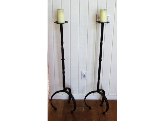 Pair Of Tall Wrought Iron Candleholders