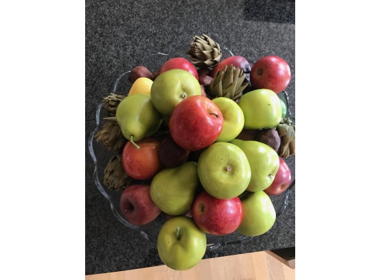 Glass Fruit Bowl With Faux Fruit