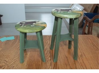 Pair Of Hand Painted Cow Stools