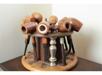 10 Pipes With Vintage Pipe Stand