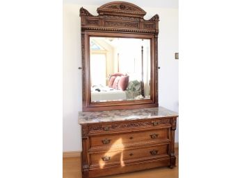 Gorgeous Marble Top Eastlake Victorian Dresser With Tilt Mirror