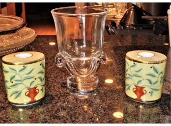 Vintage Steuben Glass Urn & Rosenthal Bvlgari Candlesticks