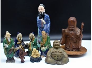 Wood Carved Chinese Wise Men & Other Statues