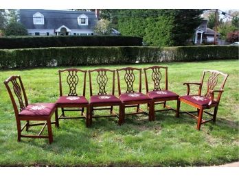 Set Of Mahogany Chairs With Needlepoint Seats-STURDY!