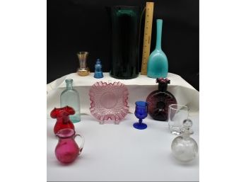 12 Piece Collection Of Vintage Colored Glass