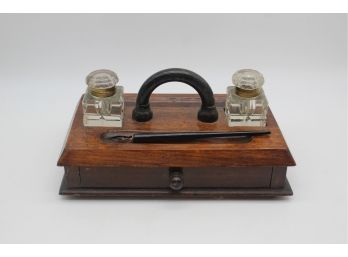 Double Wood Box Inkwell & Fountain Pen
