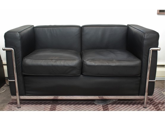 MId C. - 1976 Contemporary Leather And Chrome Love Seat - LIKE NEW !