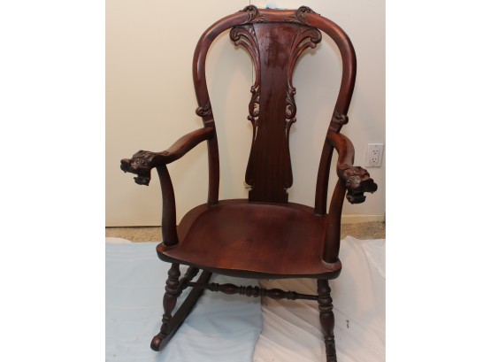Antique Rocker With Lions Carved
