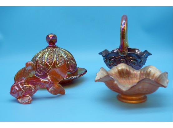 4 Carnival Glass Pieces