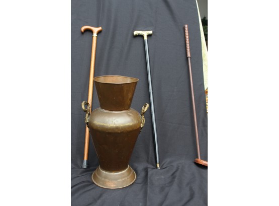 Brass Container With Walking Sticks & More