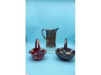 Carnival Glass Bowls And Pitcher