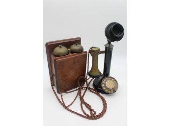 Antique Candlestick Telephone & Bell Box