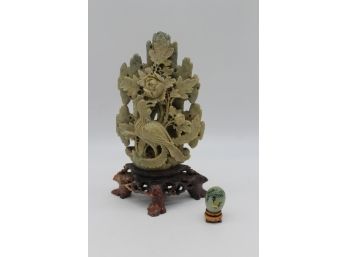 Soapstone Statue And Jade And Egg