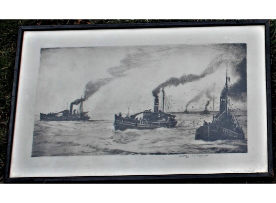 Original ---- By Charles W. Tain--- Drypoint -----Ship Picture