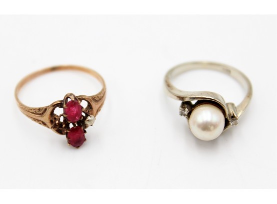 Two Gold Rings With Pearls & Diamonds    Shippable