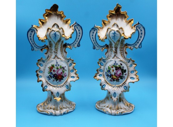 Pair Of Antique Vases   -- HAND PAINTED - UNIQUE