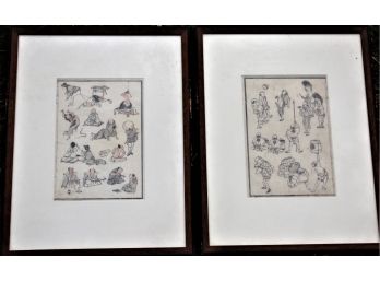 Pair Of Katsushinka Hokusai Woodcut Art (1760-1849)