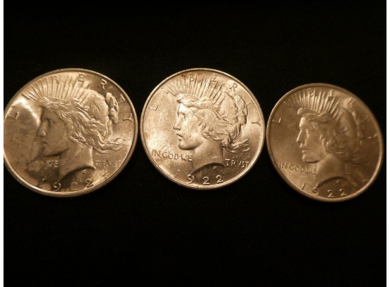 Three 1922- P Silver Morgan Dollar Coins