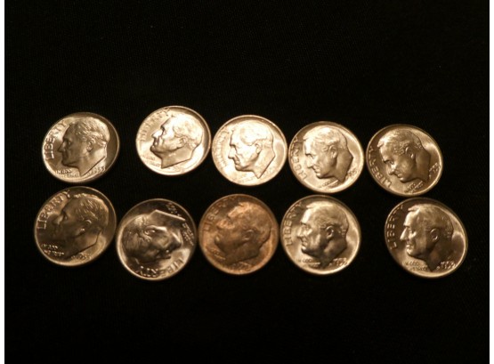 Ten Silver 1953-p Dimes Like New- Collection E
