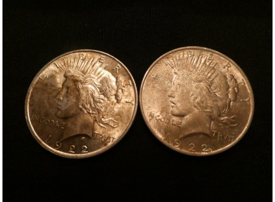 Two 1922- P Silver Morgan Dollar Coins