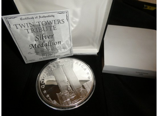 ONE TROY POUND 'Twin Towers Tribute' Silver Medallion