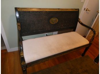 Hand-Painted Wicker Back Bench