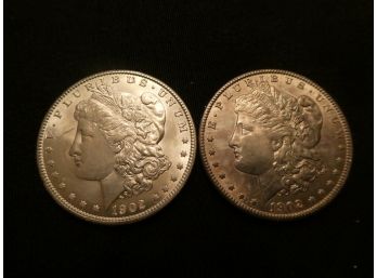 Two Silver Morgan Dollars 1902-o Nice Condition