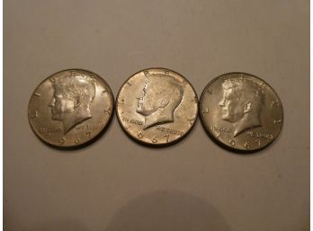 3 American Half Dollar Kennedy 1967